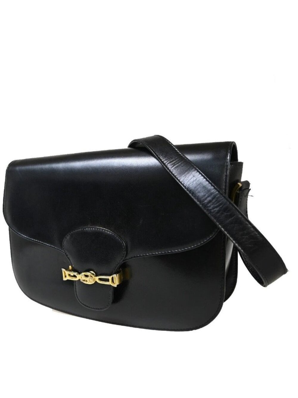 Celine Carriage Shoulder Bag Black Gold Leather